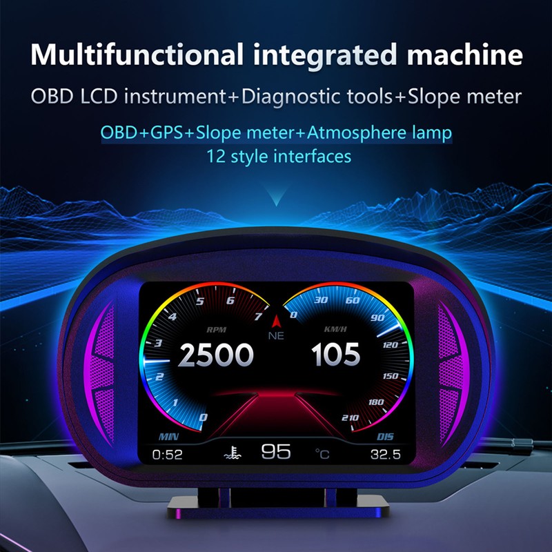Car HUD Display OBD2 GPS Mode with Inclinometer Compass Speed