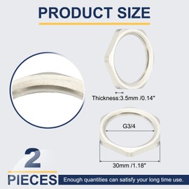 MECCANIXITY BSPP Cast Pipe Fitting Hex Locknut, Nickel Plated Copper G3/4 Female Thread Lock Nut for Plumbing Fixed Pack of 2