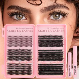 Parriparri Lashes Cluster Kit 590pcs Individual Eyelashes with Eyelash Glue & Remover Natural 20+40+50+60+80+100D Eyelash Clusters Soft &Thick DIY Lash Extensions