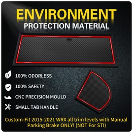 Asgohme Fit for Subaru WRX 2015-2021 Accessories, Upgraded Custom Non-Slip Cup Holder Inserts, Center Console Liners, Door Pocket Pads, Interior Anti-Dust Mats (Manual Parking Brake, 13-PCS, Red Trim)