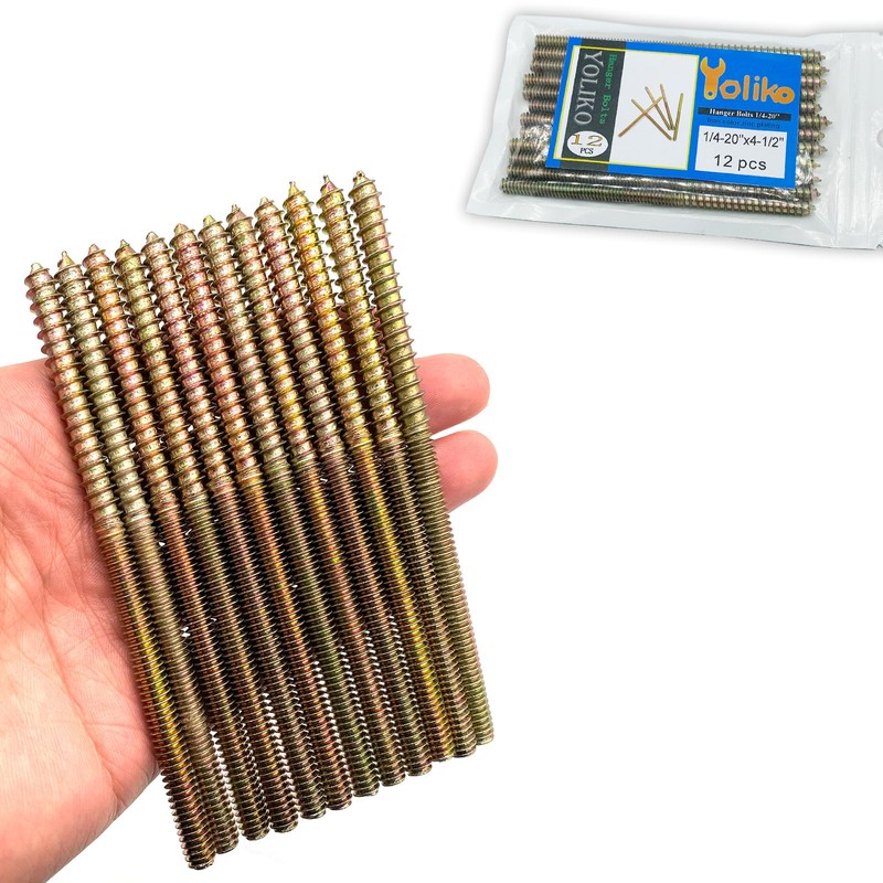 Yoliko 12 Pack 1/4-20 x 4-1/2 Inch Hanger Bolts Double