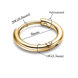 316L Surgical Stainless Steel Huggie Hoop Earrings 8mm Gold Hypoallergenic Earrings Hoop Cartilage Helix Lobes Hinged Sleeper Earrings For Men Women(B09:8mm Gold (THK 1.5mm))