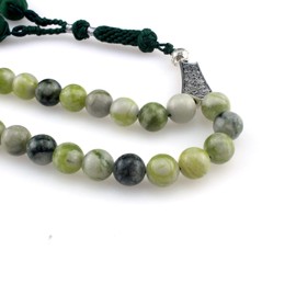 beirunde Tasbih Tesbih Islamic 33 Prayer Beads, Muslim Islam Subha Sebha Worry Beads, Allah Mohammed Ramadan Rosary,Misbaha Masbaha Tasbeeh Sibha Beads, cyan green jade Nature Stone Beads, Silver