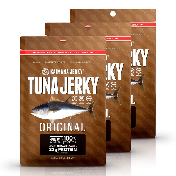 Kaimana Wild-Caught Ahi Tuna Jerky - Original | Rich in Omega-3s & High in Protein | All-Natural & Organic Fish Jerky (3 pack, 2 oz)