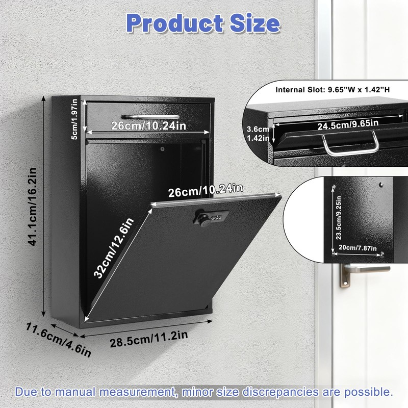 KYODOLED Steel Key Lock Mail Boxes Outdoor, Locking Wall Mount