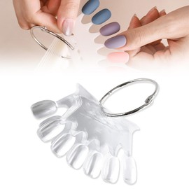 Nail Tools with Rings Fan-shaped Color Chart 10pcs Black/White/Clear Tip Color Swatch Color Chart Nail Chart Samples Color Cards Manicure Color Display Board Nail Art Display Card Steel Ring Clasp Design Removable Easy to Carry Simple Practical DIY Practice (Transparent Color)