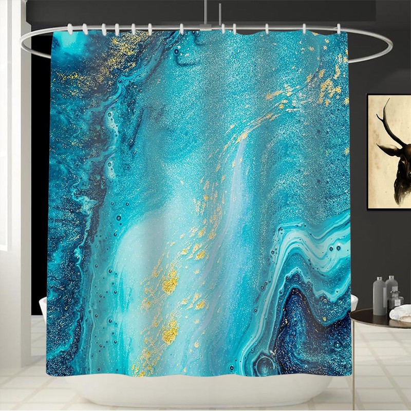 Domoku Marble Waterproof Shower Curtain with Hooks, Machine Washable Easy-Care