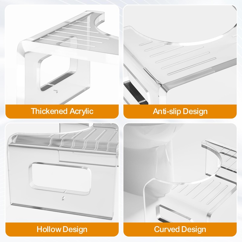 Royalcraft 7'' Tall Acrylic Toilet Stool, Modern Non-Slip Potty Stool
