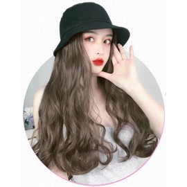 Lily's Select Hat with Wig, Spring and Summer, Knit Hat, Loose Hat, Hat Wig, Long, Long Straight Long Curl, Dark Brown (Camel Knit Hat X Dark Brown Princess Cut Straight 60cm)