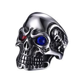 OIDEA Men's Women's Rings Skull Personality Stainless Steel Diamond Studded Skull Punk Rock Style Red White 54 (17.2) ~ 70 (22.3), Stainless Steel