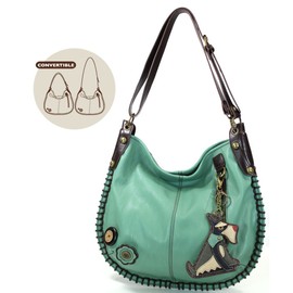 Chala Handbags, Casual Style, Soft, Large Shoulder or Crossbody Purse with Keyfob - Teal Green Color (Schnauzer)