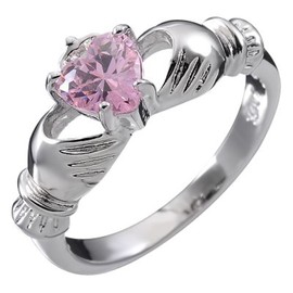 GWG Jewellery 925 Sterling Silver Claddagh Love Ring with Sapphire Rose Heart Stone, Hands, and Crown – 8 in Gift Box for Women