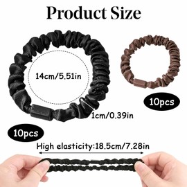 Silk Skinny Scrunchies Set 20 PCS Hair Ties Elastics Satin Hair Bands Girls Silk Bobbles Ponytail Holders Sleepy Hair Accessories No Damage for Curly Long Hair (Black, Brown)