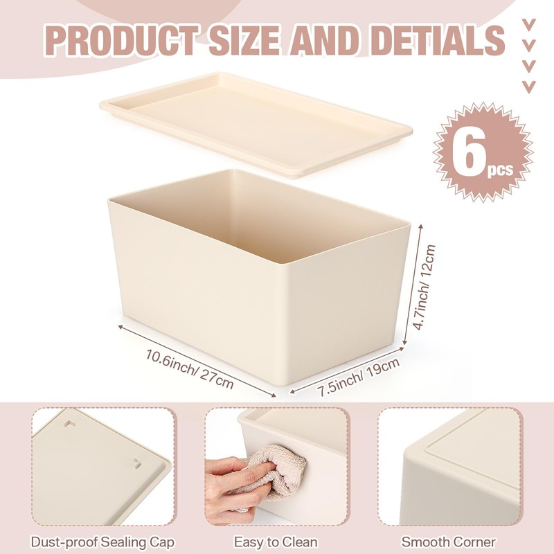6 Pcs Storage Bins with Lids Small Plastic Storage Containers