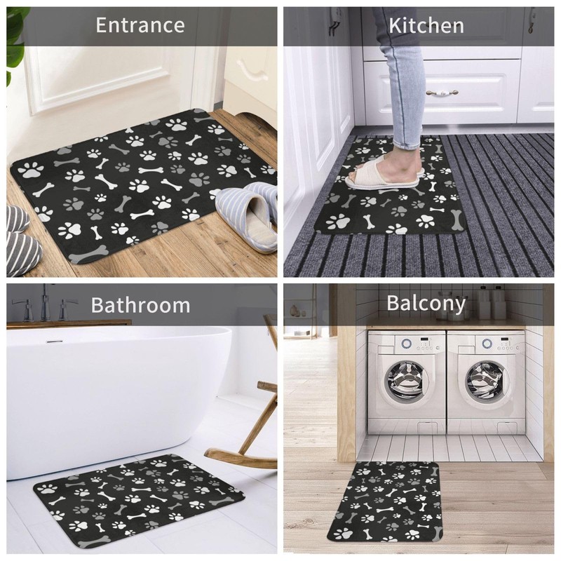 Jbofyee Dog Paws and Bones Bath Mat 24x16 Inch Non-Slip