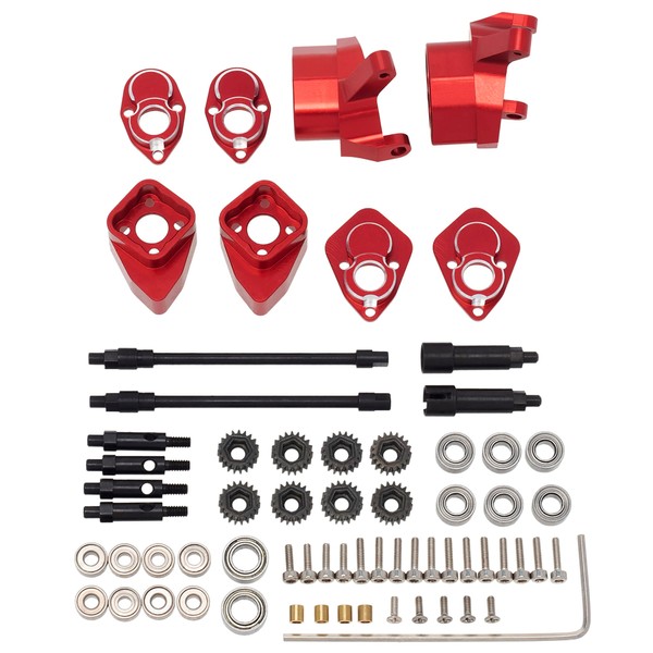 DKKY Front & Rear Axle Refit High Lift Portal Axles Kit, CNC Machined Aluminum Portal Axle Units Upgrades Accessories Parts for Axial SCX24 90081 C10 Jeep Red