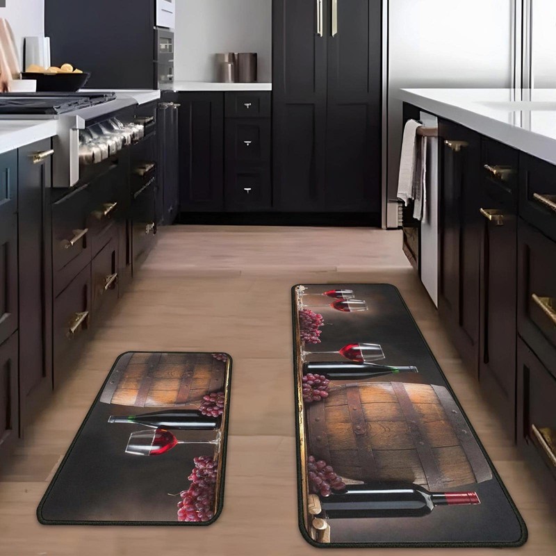 2Pcs Wine Kitchen Rugs Set of 2 Floor Mats for