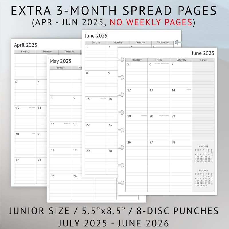 2025-2026 Planner Refills for 8-Discbound Notebooks, Weekly and Monthly Appointment
