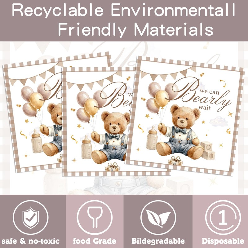 80PCS Bear Baby Shower Decorations Brown Bear Plates Napkins cups