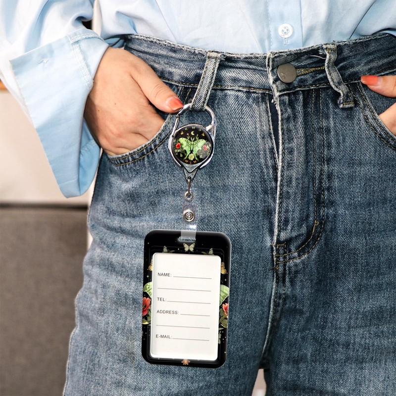 Moon Moth Lanyard with ID Badge Holder Retractable Reel Clip,