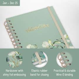 Häfft® International calendar 2025 A5 "Minty Leaves" with spiral binding in languages: EN/FR/IT/ES - personal organiser, timer, ring calendar, life planner - sustainable and climate friendly