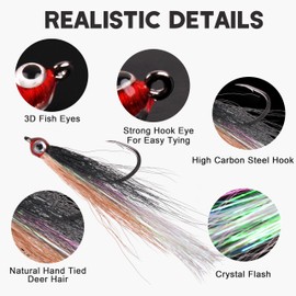 Clouser Minnow Fishing Flies Streamer Fly Fishing Lure Saltwater Striped Bass Flies Fishing Bucktail Teaser Hook Lures for Flounder Saltwater Freshwater Fishing