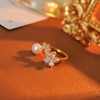 Kokoma Adjustable Pearl and Crystal Flower Ring for Women Cubic