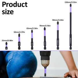 6PCS Magnetic Drill Bit Set Magnetic Screwdriver Bits Long Phillips Screwdriver Bits Alloy Steel Magnetic Phillips Bit, Anti-Slip and Shock-Proof Strong Magnetic Phillips Sets for Impact Drivers