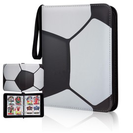 Football Card Binder 4 Pocket, Waterproof PU Leather Football Card Holder, 50 Pages 400 Pocket Zip Trading Card Folder Album