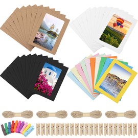 Swpeet Cardboard Paper Picture Frame DIY Hanging Kit 5 Colours (5 Inch) 64 Pieces Colourful 5 Inch Paper Photo Frame Set, Hanging Photo Display Frame, Cardboard Picture Frame, Coloured