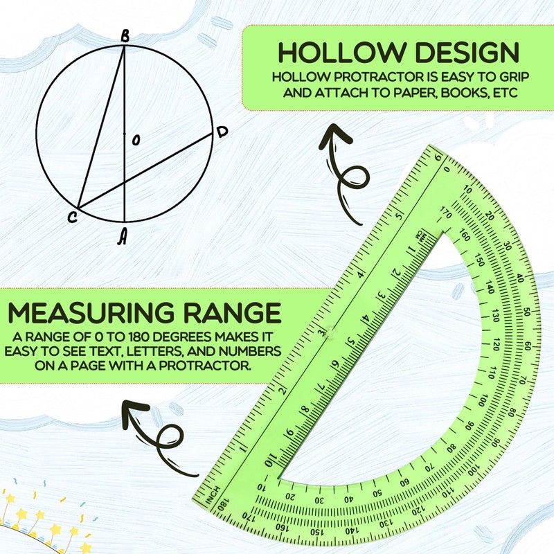 EBOOT Plastic Protractor Math Protractors 180 Degrees, 6 Inch, Pack