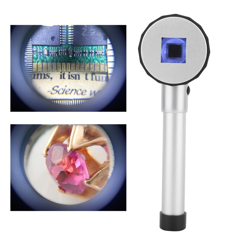 10X Magnifier Handheld Loupe with Scale LED Metal Handle Optical