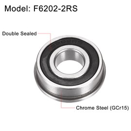 sourcing map F6202-2RS Flanged Ball Bearings 15 x 35 x 11 mm Double Sealed Chrome Steel Bearings Pack of 4