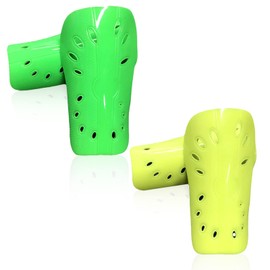 TRADERPLUS 2 Pairs Soccer Shin Guards Breathable Football Shin Guard Pad with Protective EVA Cushion for Youth Men Women Kids (Green+Yellow)