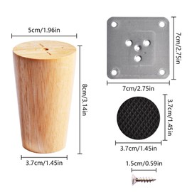 Set of 4 Furniture Legs Sofa Feet Wood 8cm Furniture Legs Wood Support Legs Strong Support Furniture Parts Legs Replacement Conical Bolts with 4 Felt Fiber Pads Replacement for Sofa Bed Cabinet Feet