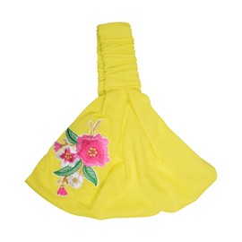 Landana Headscarves Yellow Cotton Headwrap with Pink Flower Bouquet for Women and Girls