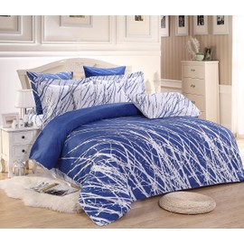Tree 3pc 100% Cotton Duvet Cover and Two Pillow Shams (Blue, Queen)