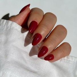 SXVME Uñas Postizas Cortas Ovaladas Redondas Color Rojo Vino, Ideales para Pegar. Uñas Postizas Cortas Ovaladas de Invierno. Uñas Acrílicas Hechas A M