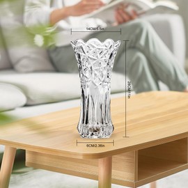 Transparent crystal vase with thickened design and diamond pattern, suitable for home decoration centerpieces, weddings, and mother's gifts (NL（H≈11inch）)