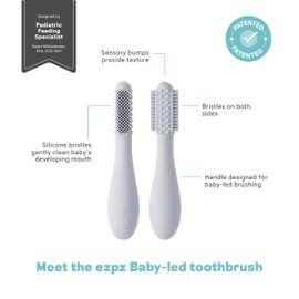 ezpz Baby-Led Toothbrush - 3 Months+ (Blush) - 100% Silicone Infant Toothbrush with Sensory Bumps - Cleans Gums + New Teeth - Improves Hand-to-Mouth Coordination, Self-Feeding Skills