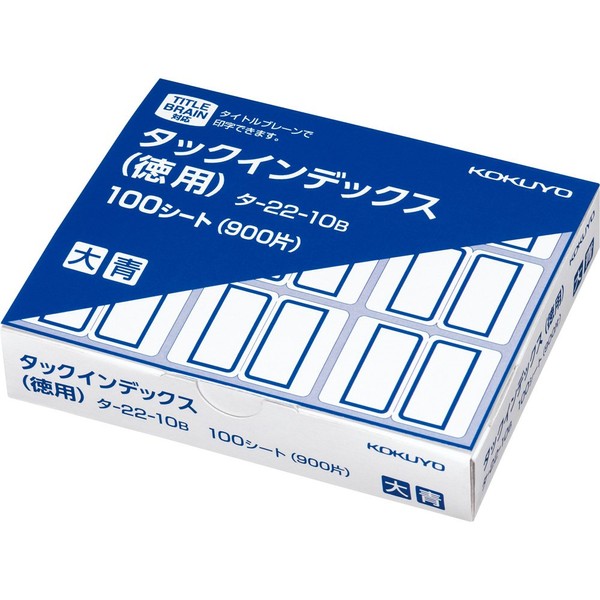 Kokuyo Tack Index Label, Value Item, Large, 9 Sheets x 100 Sheets, Blue, Ta-22-10B
