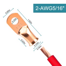 10 conectores de terminales de batería, terminales de cable de batería, conectores de alambre de calibre 2, 2 terminales de anillo de tornillo de 5/16 pulgadas, lengüetas de alambre de cobre con tubo termorretráctil.