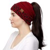 C.C Exclusives Solid Color Ribbed Beanie Ponytail hat with Leopard