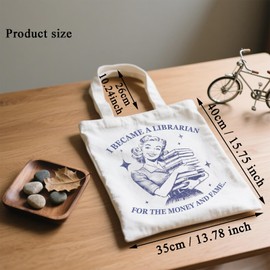 TSOTMO Funny Librarian Gift Book Lover Gift Funny Quote I Became A Librarian For The Money And Fame Tote Bag (Fame tote)