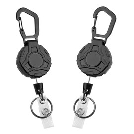 Aieve 2 Pack Heavy Duty Badge Holder, Carabiner Retractable Keychain, Outdoor Tactical ID Badge Reel with 31.5'' Coated Steel Cord, Bearing 8.0 oz (Pure Black)