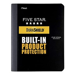 Five Star DuraShield Notetaking Composition Books with Antimicrobial Covers, 1 Subject, Wide Ruled Notebooks, 9-3/4 in x 7-1/2 in, 100 Sheets, Black, 2 Pack