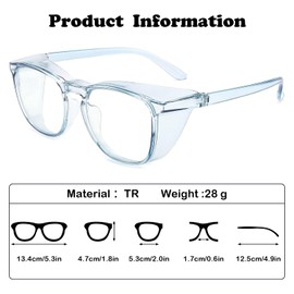 OT-NVWOZR Pack of 2 Safety Glasses, Anti-Fog Work Safety Glasses with 2 Storage Pockets, Stylish Anti Blue Light Glasses, Anti Dust/UV for Women, Men, Work, Laboratory (Blue + Grey)