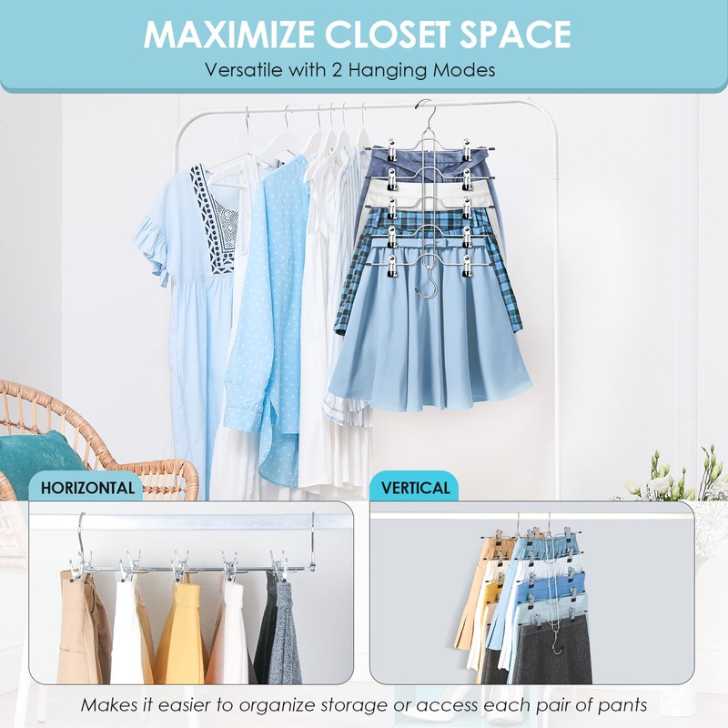 Skirt Hangers with Clips, 5 Tier Pants Skirt Hangers Space