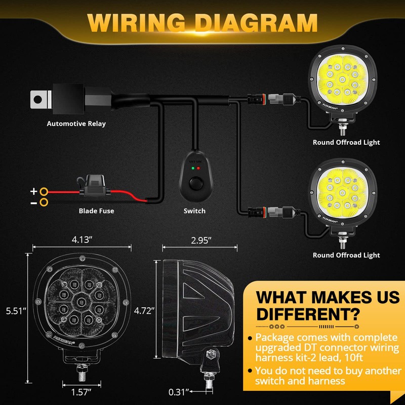 Auxbeam Round LED Offroad Lights 4 inch 90W, LED Pod