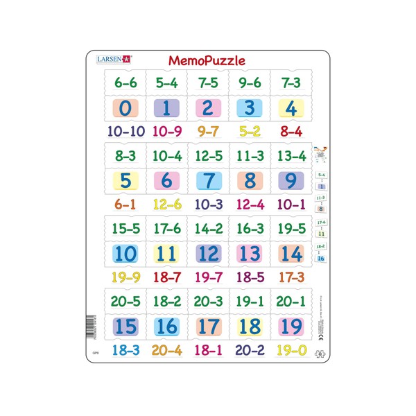 Larsen GP8 MemoPuzzle: Subtraction with Numbers from 0-20, 40 Piece Boxless Tray & Frame Jigsaw Puzzle
